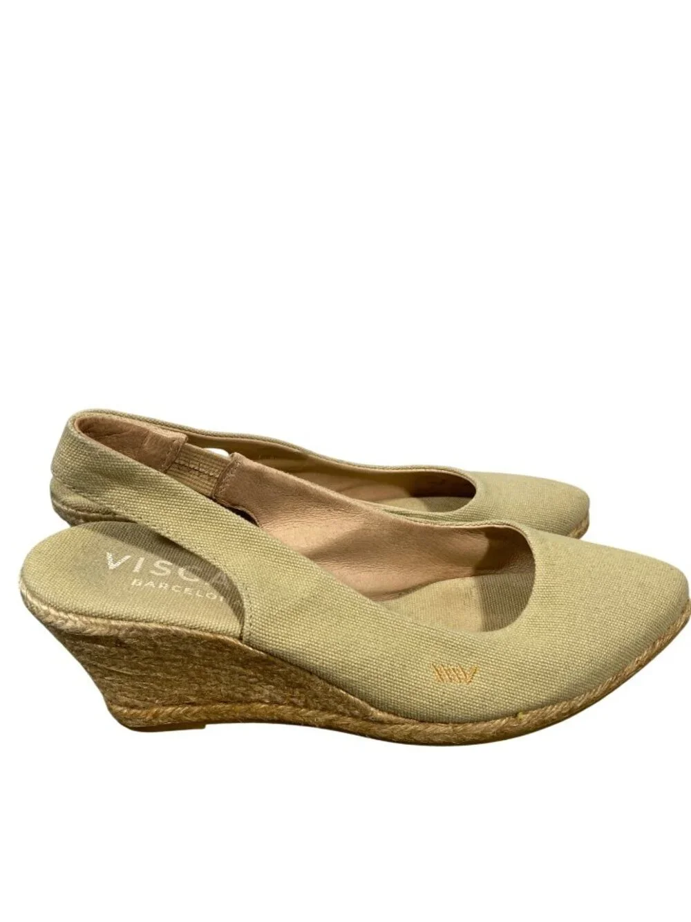 Viscata Barcelona Beige Canvas Slingback Espadrille Wedge Heels Womens Shoes 38
